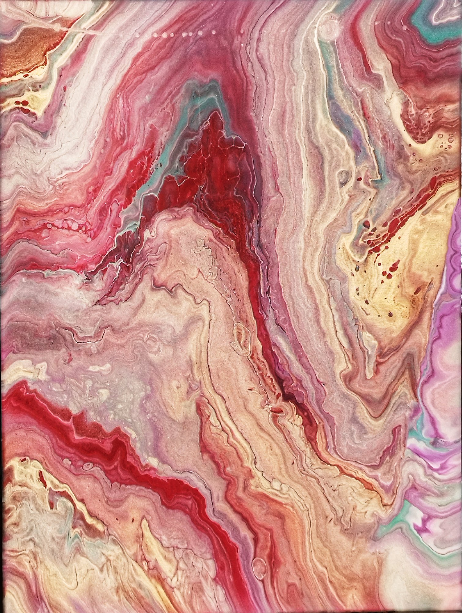 Blood Champagne (2023), Fluid acrylic on canvas, 30 × 90 cm, original abstract painting by Alissha Davis