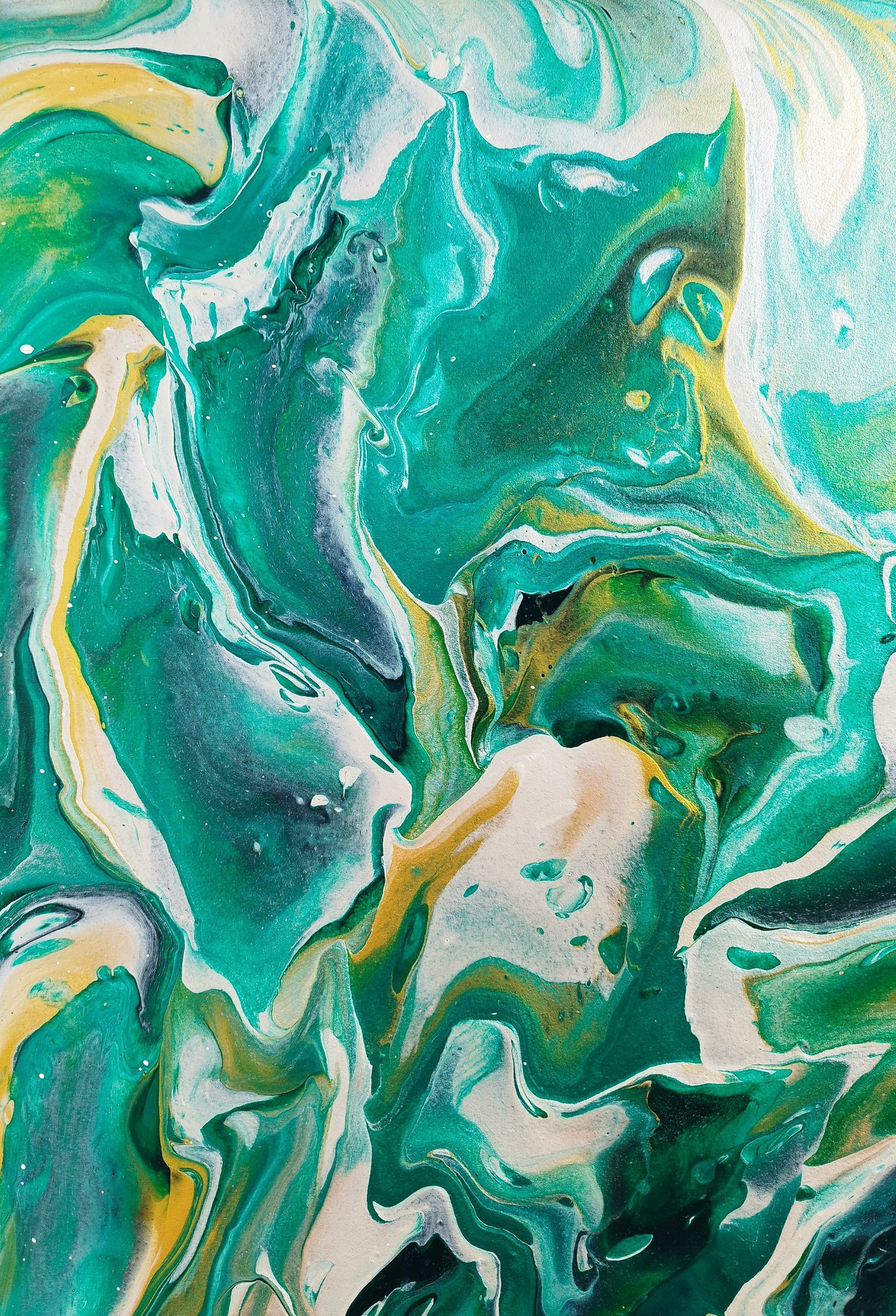 Emerald Pools (2024), Acrylic and metallic pigments on canvas, 70 × 100 cm, original abstract painting by Alissha Davis