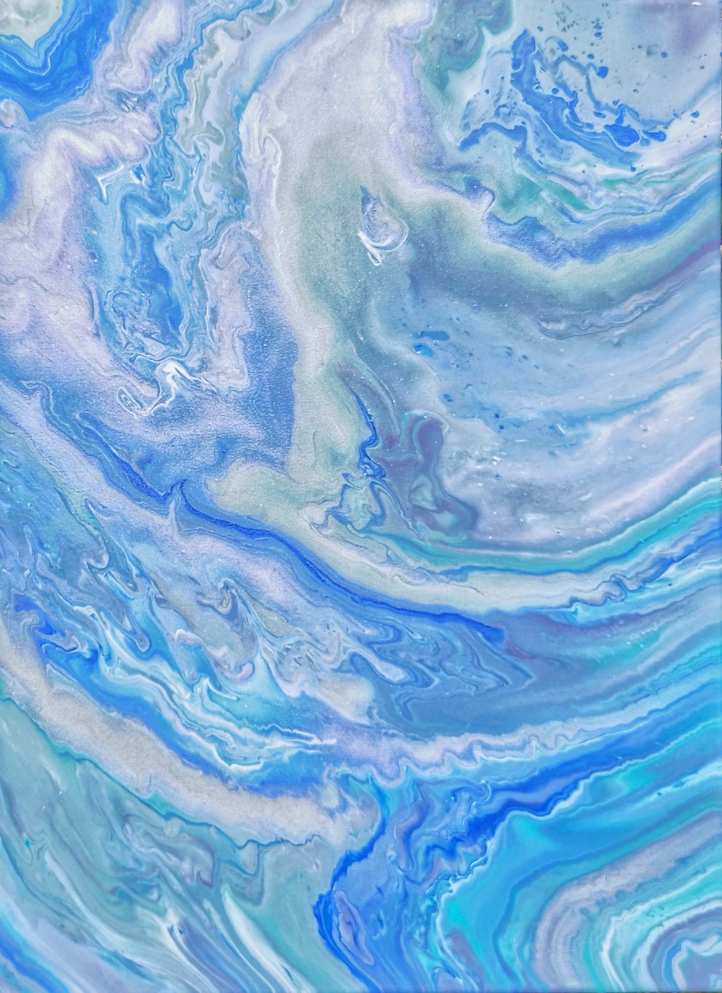 Neptune Blue (2023), Fluid acrylic on canvas, 30 × 90 cm, original abstract painting by Alissha Davis