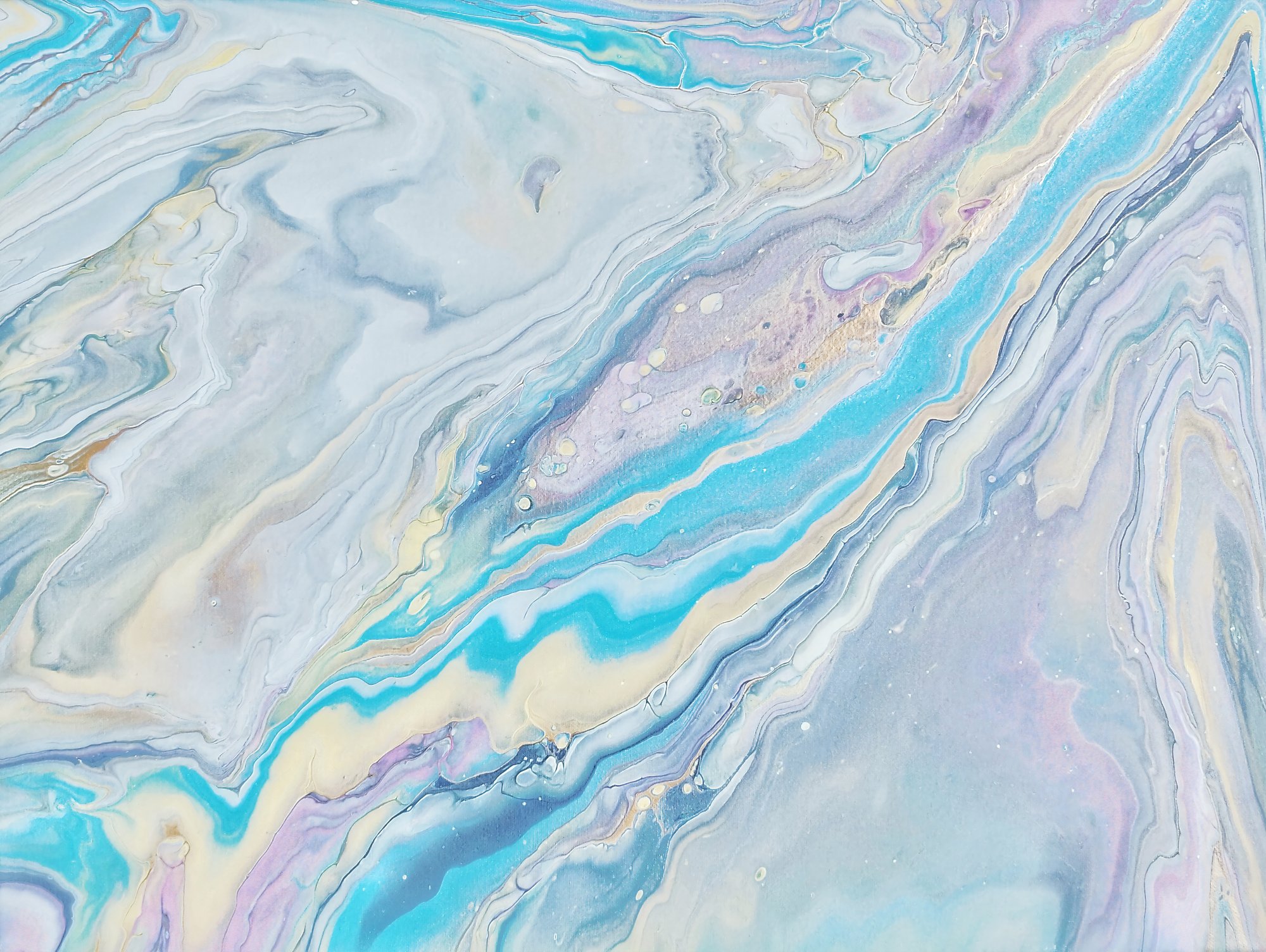 Unicorn Milk (2023), Fluid acrylic on canvas, 30 × 90 cm, original abstract painting by Alissha Davis